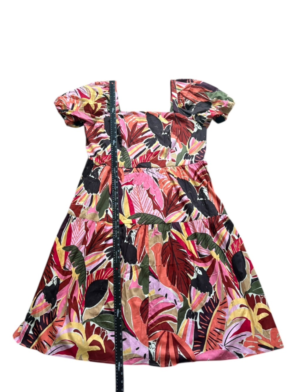 Crystal Sky multicolor
 Leaf print puff sleeve midi tiered dress size 3X - Picture 4 of 6